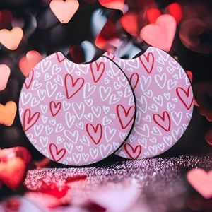 Pink & White Hearts Car Coaster 2 Pack